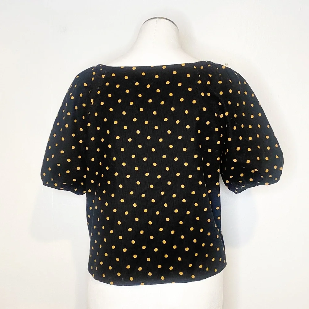 Madewell | NWT Corduroy Puff-Sleeve‎ Wrap Top in Oval Dot NC814 Sz. S